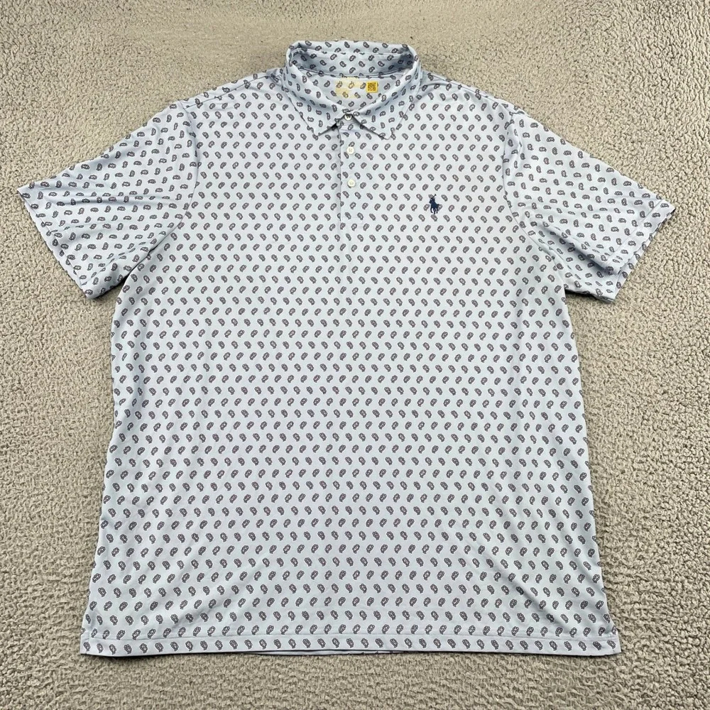 Polo Ralph Lauren Polo Shirt Mens XL Blue Paisley Performance Short Sleeve Logo